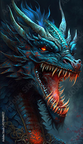 Amazing Fantasy Dragon head A very detailed and horrible . Cover book. Generative Ai