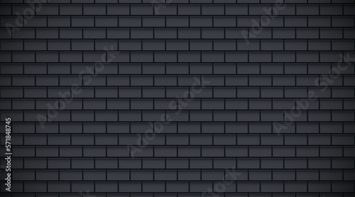 Black glossy brick wall with ceramic rectangle tiles pattern horizontal backg...