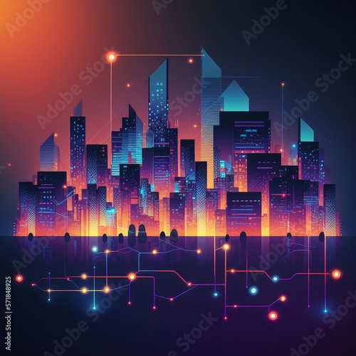 Application development concept of a smart city blanket by the Internet and cloud services that connects life, work, leisure and information technology. AI Generated.