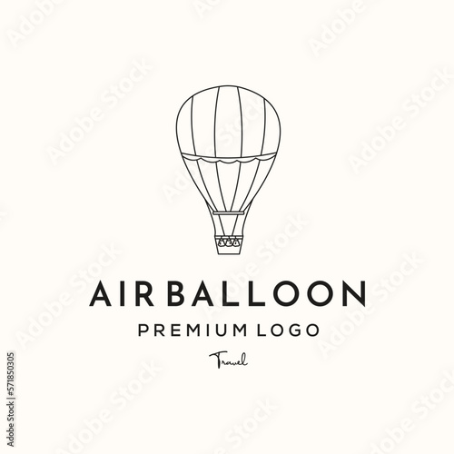 hot air balloon line art logo vector minimalist illustration design, ride air balloon symbol design