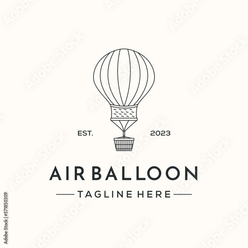 hot air balloon line art logo vector minimalist illustration design, fly with gas balloon logo design