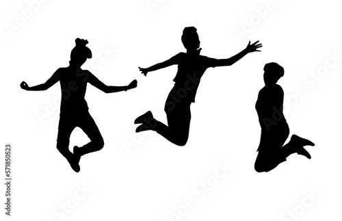 silhouettes of jumping women, a group of people silhouettes , Happy Winners Jumping together, © Phaitoon