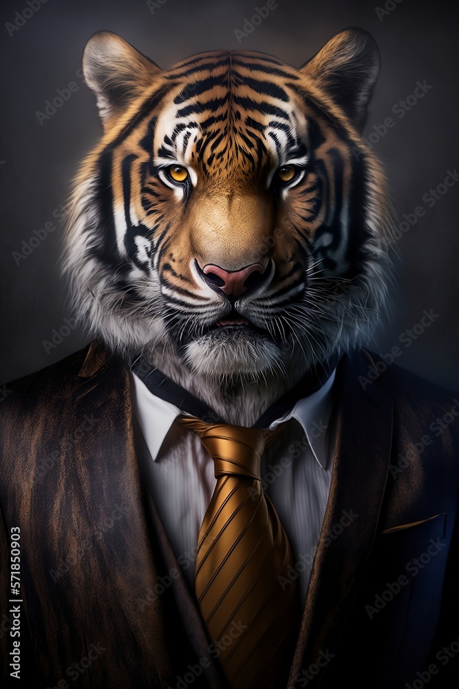 Portrait of a Tiger Dressed in a Formal Business Made with Generative AI