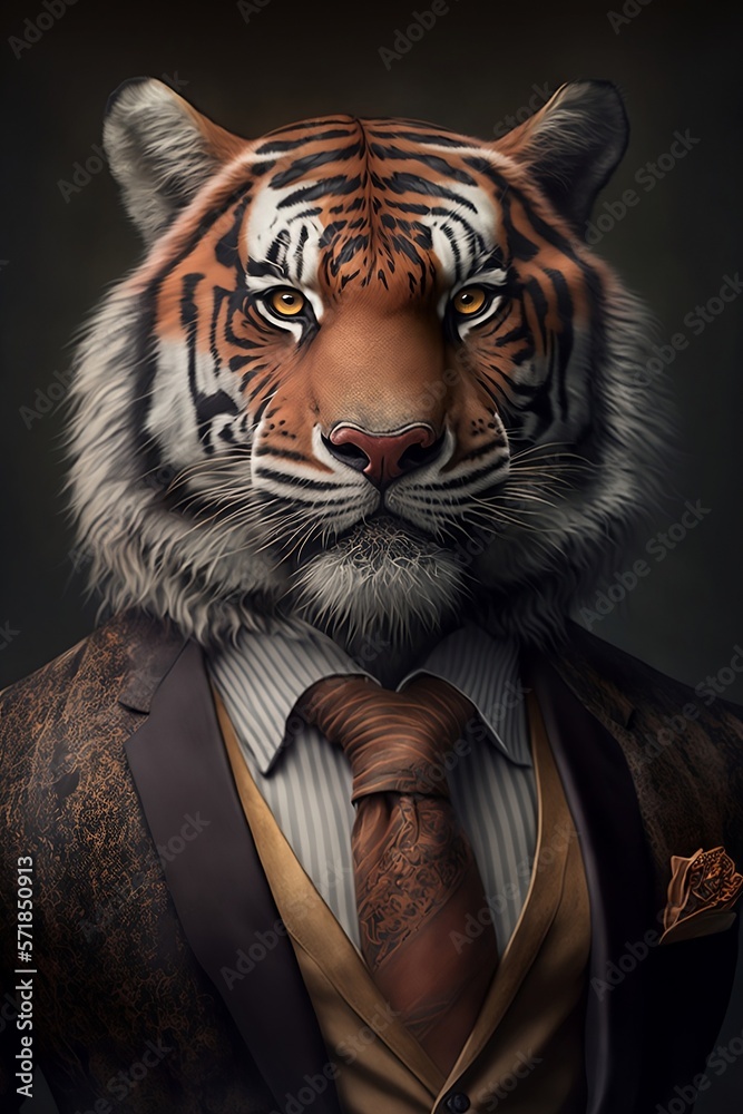 Portrait of a Tiger Dressed in a Formal Business Made with Generative AI