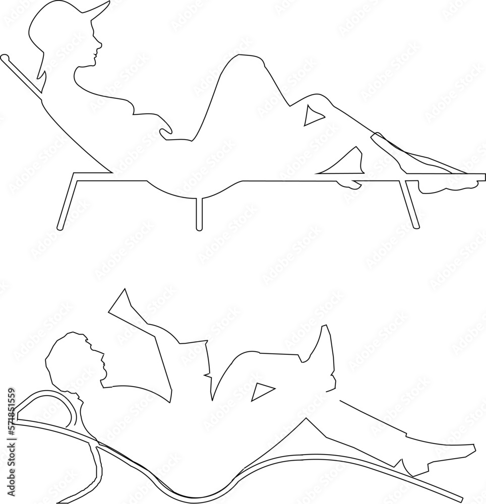 Fototapeta premium Vector sketch of silhouettes of people relaxing on the beach