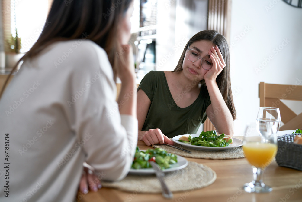 Caucasian woman support her daughter with eating disorders Caucasian woman support her daughter with eating disorders