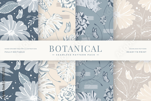 beautiful vintage botanical seamless pattern pack