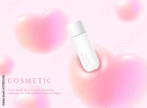 Dreamy pink and blue gradient heart floating with cosmetic product.