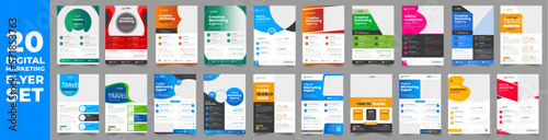 set of 20 Mega collection digital marketing corporate business flyer design template. digital marketing flyer bundle. business flyer bundle. set of 20 Item digital marketing flyer with unique shapes.