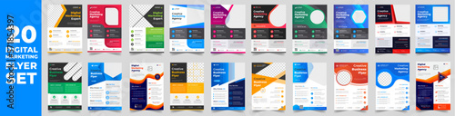 set of 20 Mega collection digital marketing corporate business flyer design template. digital marketing flyer bundle. business flyer bundle. set of 20 Item digital marketing flyer with unique shapes.