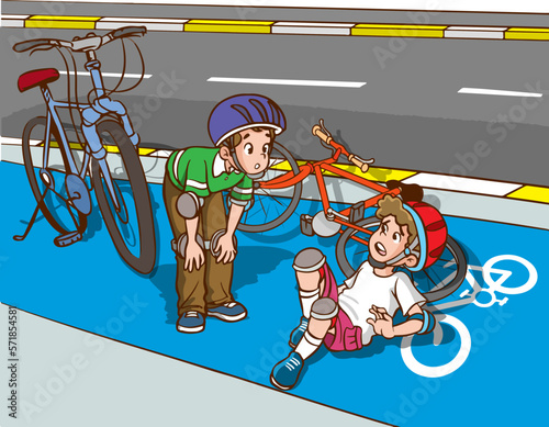 kids in bike accident cartoon vector