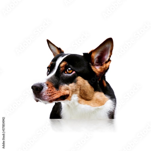 Brown and Black Dog with Cute Face on White Background Created with Generative AI and Other Techniques © Qstock