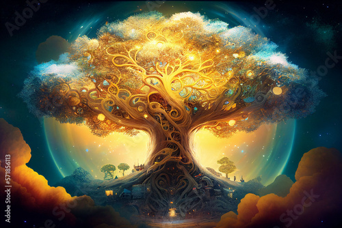 beautiful magic tree, the beginnings of life, a family tree, generative ai photo