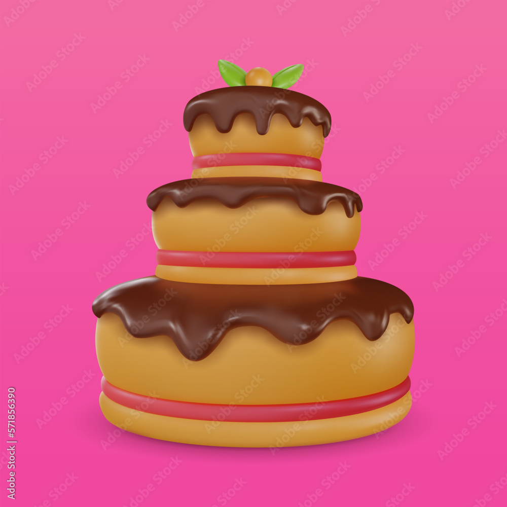 Cartoon vector cake in 3d realistic vivid style. Minimal bright design element for birthday, holiday, anniversary celebration. Cute child glossy soft toy icon. Vibrant render illustration. Cartoon vector cake in 3d realistic vivid style. Minimal bright design element for birthday, holiday, anniversary celebration. Cute child glossy soft toy icon. Vibrant render illustration.