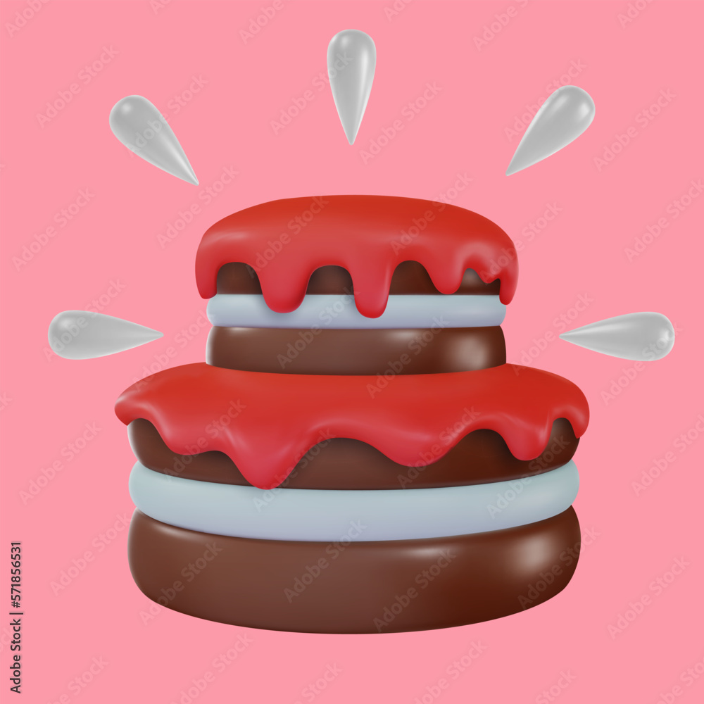 Cartoon vector cake in 3d realistic vivid style. Minimal bright design element for birthday, holiday, anniversary celebration. Cute child glossy soft toy icon. Vibrant render illustration. Cartoon vector cake in 3d realistic vivid style. Minimal bright design element for birthday, holiday, anniversary celebration. Cute child glossy soft toy icon. Vibrant render illustration.