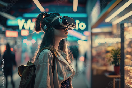 woman use VR shopping in supermarket,illustration generative ai photo