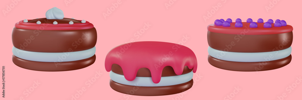 Set vector 3d cartoon tasty cake in realistic minimal style. Collection sweet glossy design elements for birthday, holiday, anniversary celebration. Vivid illustration, icon, symbol. Set vector 3d cartoon tasty cake in realistic minimal style. Collection sweet glossy design elements for birthday, holiday, anniversary celebration. Vivid illustration, icon, symbol.