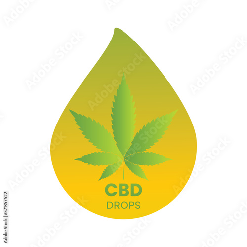 cbd oil drop, hemp oil drop, cbd leaves vector illustration