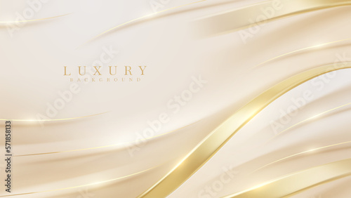 Elegant style cover background decorated with golden curves with glowing light effect.