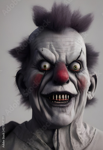 Portrait of a creepy scary clown. Halloween Horror Digital illustration. Generative AI © Vieriu