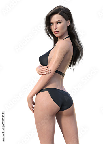 Studio portrait of a gorgeous young woman posing in bikini against a transparent background. 3d illustration