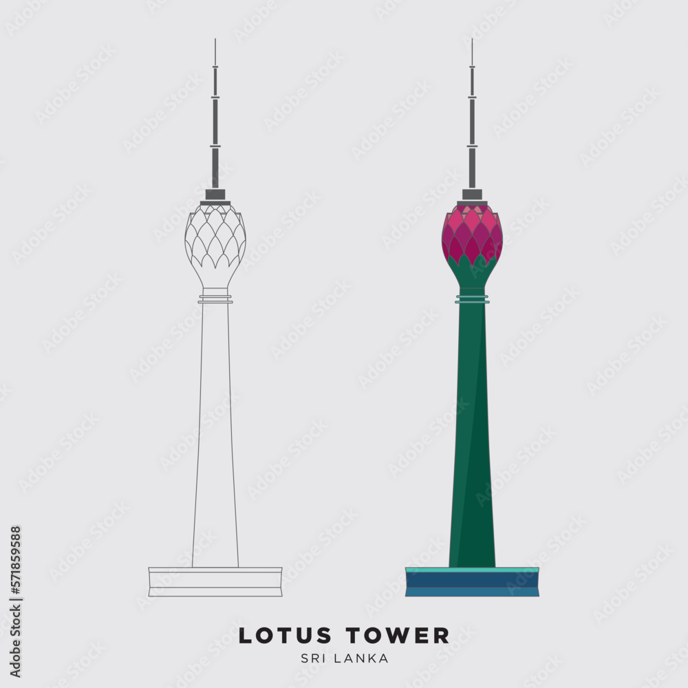 Lotus Tower, Colombo Sri Lanka. Vector illustration of Colombo Lotus Tower. vector de Stock