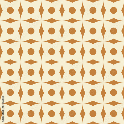 Retro vintage seamless pattern in style 70s, 80s. Monochrome geometric background. Mid century art print. Beige and mustard colors. Vector illustration