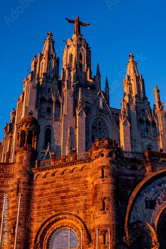 View of the Temple of the Sacred Heart of Jesus.in Tibidabo Barcelona Spain