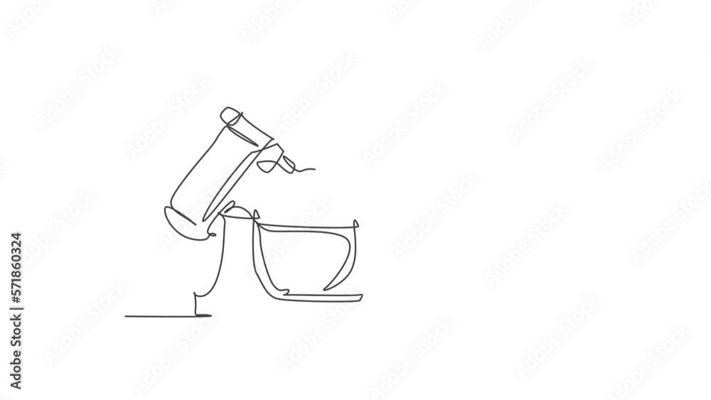 Animated self drawing of one continuous line draw electric stand mixer home appliance for making bakery batter. Electricity household gadget template concept. Full length single line animation. Animated self drawing of one continuous line draw electric stand mixer home appliance for making bakery batter. Electricity household gadget template concept. Full length single line animation.
