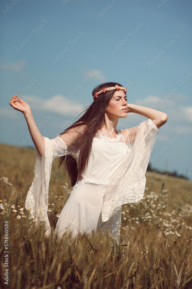 Beautiful ethereal bride in summer field Beautiful ethereal bride in summer field