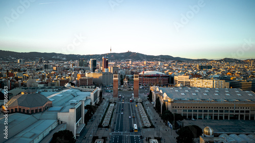 Aerial view of Avinguda de la Reina Maria Cristina in Barcelona Spain photo