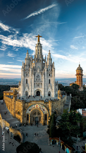 Aerial view of Temple of the Sacred Heart of Jesus in Barcelona Tibidado Spain.