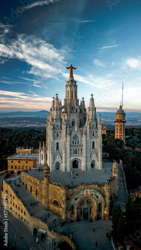 Aerial view of Temple of the Sacred Heart of Jesus in Barcelona Tibidado Spain.