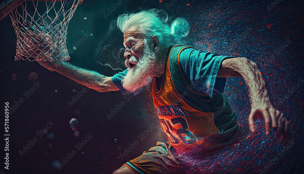 AI generated old men plaing basketball - obrazy, fototapety, plakaty 