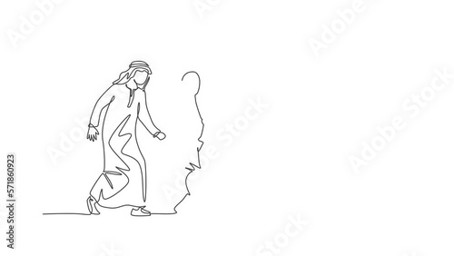 Wallpaper Mural Animation of one line drawing of Islamic father accompany his son who hold balloon to play at amusement park. Muslim family parenting concept. Continuous line self draw animated. Full length motion. Torontodigital.ca
