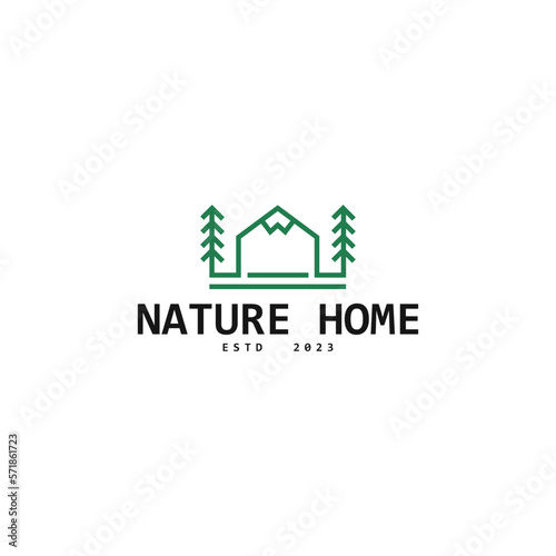 outline nature home, eco nature, green house, tree home logo business vector design template with modern, elegant and minimalist styles isolated on white background