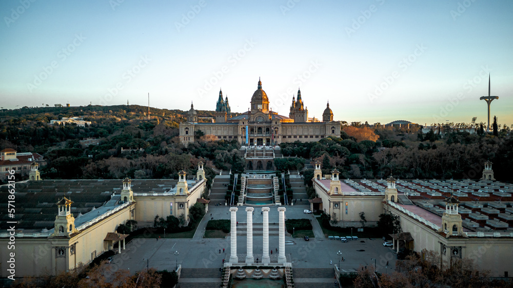 Fototapeta premium Aerial View of the art Museum of Cataluna, Museu national d'art de Cataluna