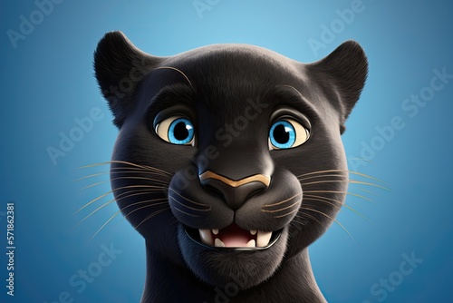 Cute cartoon of panther character portrait. Generative AI