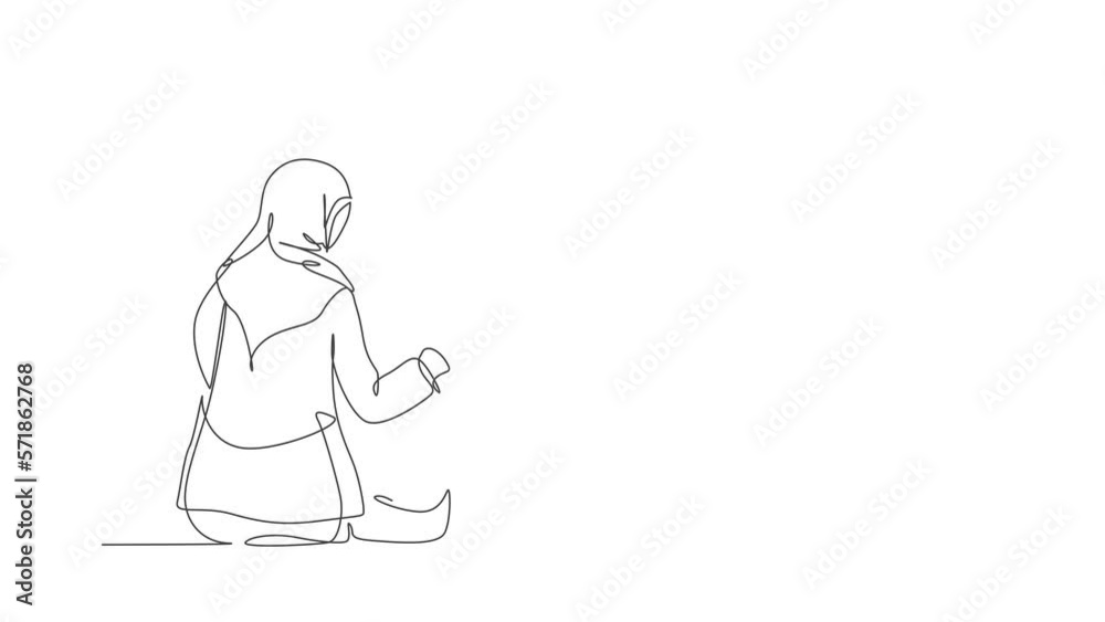 Animated self drawing of single continuous line draw young Arabian mother and her daughter sitting and talking together. Islamic muslim happy family parenthood concept. Full length one line animation. Animated self drawing of single continuous line draw young Arabian mother and her daughter sitting and talking together. Islamic muslim happy family parenthood concept. Full length one line animation.