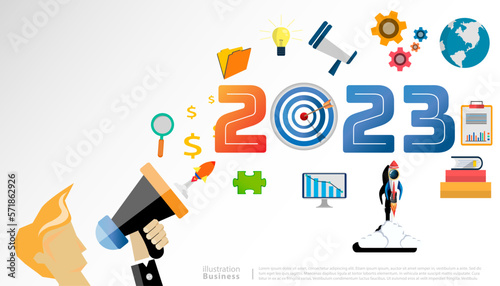 idea and concept think Creativity modern 2023 Happy New Year posters set. Design templates with logo 2023 for celebration and season decoration. minimalistic trendy backgrounds for branding, banner,