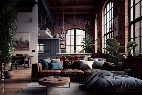 artist loft interior in a former industrial factory with a boho stylish design