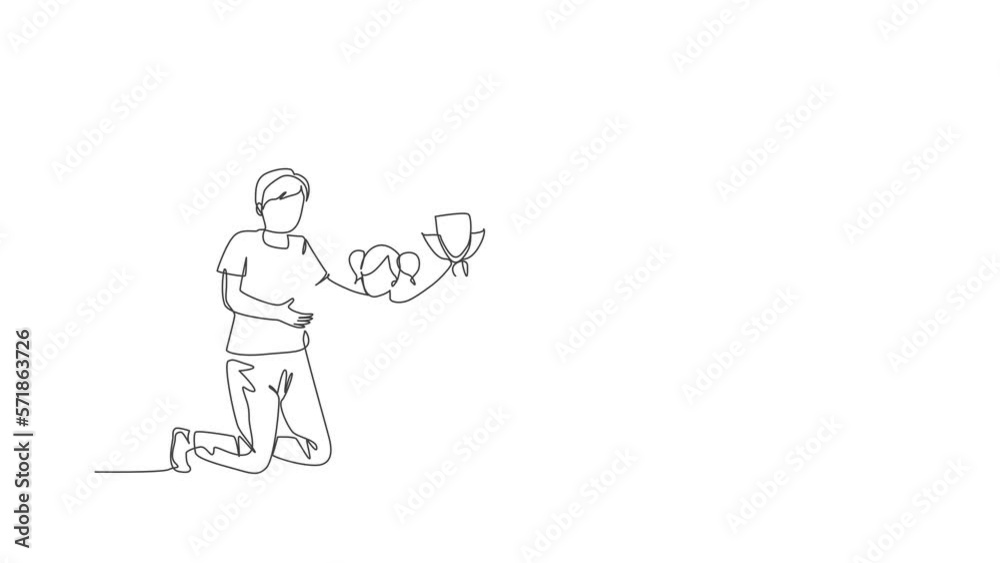 Animation of one line drawing of father congratulate his daughter who win first place trophy at study competition. Happy family bonding concept. Continuous line self draw animated. Full length motion. Animation of one line drawing of father congratulate his daughter who win first place trophy at study competition. Happy family bonding concept. Continuous line self draw animated. Full length motion.