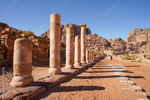 Historic columns of temple in city of Petra, Jordan