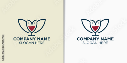 owl and wine logo vector, bar and club logo template