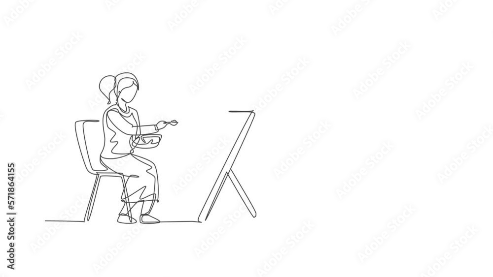 Animated self drawing of single continuous line draw young mom feeding her daughter a meal who sit at baby dining chair, happy parenting. Family loving care concept. Full length one line animation. Animated self drawing of single continuous line draw young mom feeding her daughter a meal who sit at baby dining chair, happy parenting. Family loving care concept. Full length one line animation.