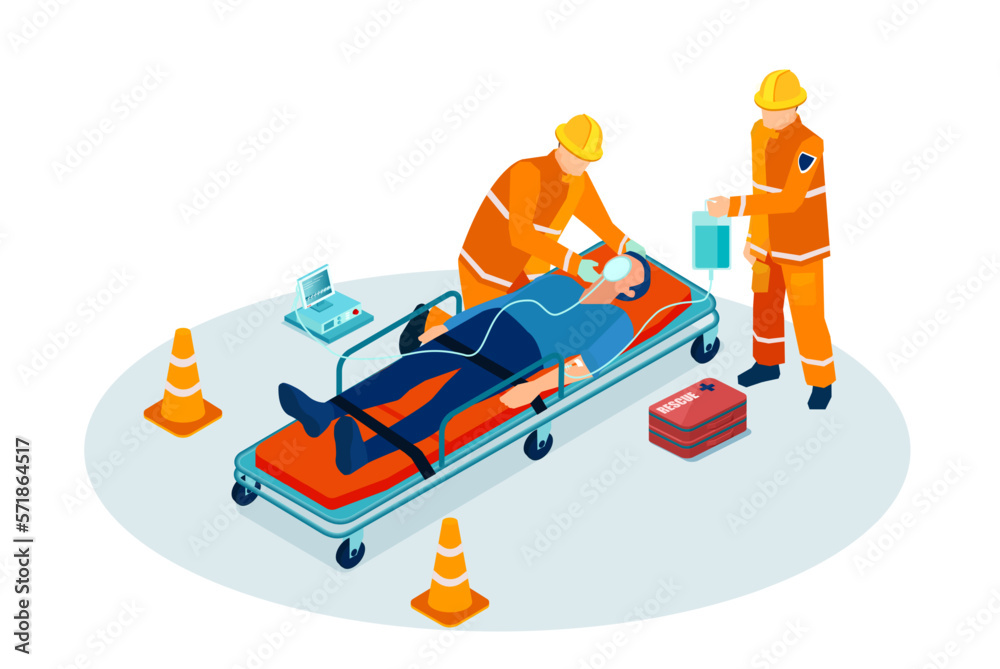 Vector of a rescue team, paramedics giving first aid help to a trauma patient Vector of a rescue team, paramedics giving first aid help to a trauma patient