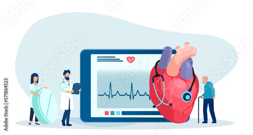 Vector of a senior patient and a doctor cardiologist prescribing medicine to lower blood pressure photo