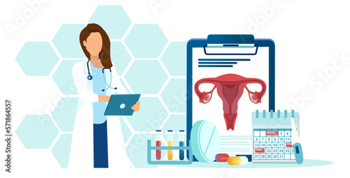 Vector of a doctor gynecologist giving patient a consultation. photo