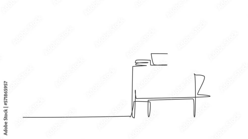 Animated self drawing of single continuous line draw teacher chair and desk at school office. Back to school minimalist style. Education concept. Full length one line animation illustration. Animated self drawing of single continuous line draw teacher chair and desk at school office. Back to school minimalist style. Education concept. Full length one line animation illustration.