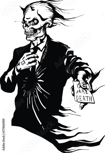 Grim reaper is handling a death message tattoo art design
